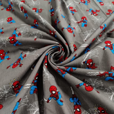 Tissu imprimé en coton gris Camelot Marvel Mini Spiderman, 112 cm de large, 100 % coton, idéal pour les loisirs créatifs, le matelassage et la confection de vêtements pour enfants.